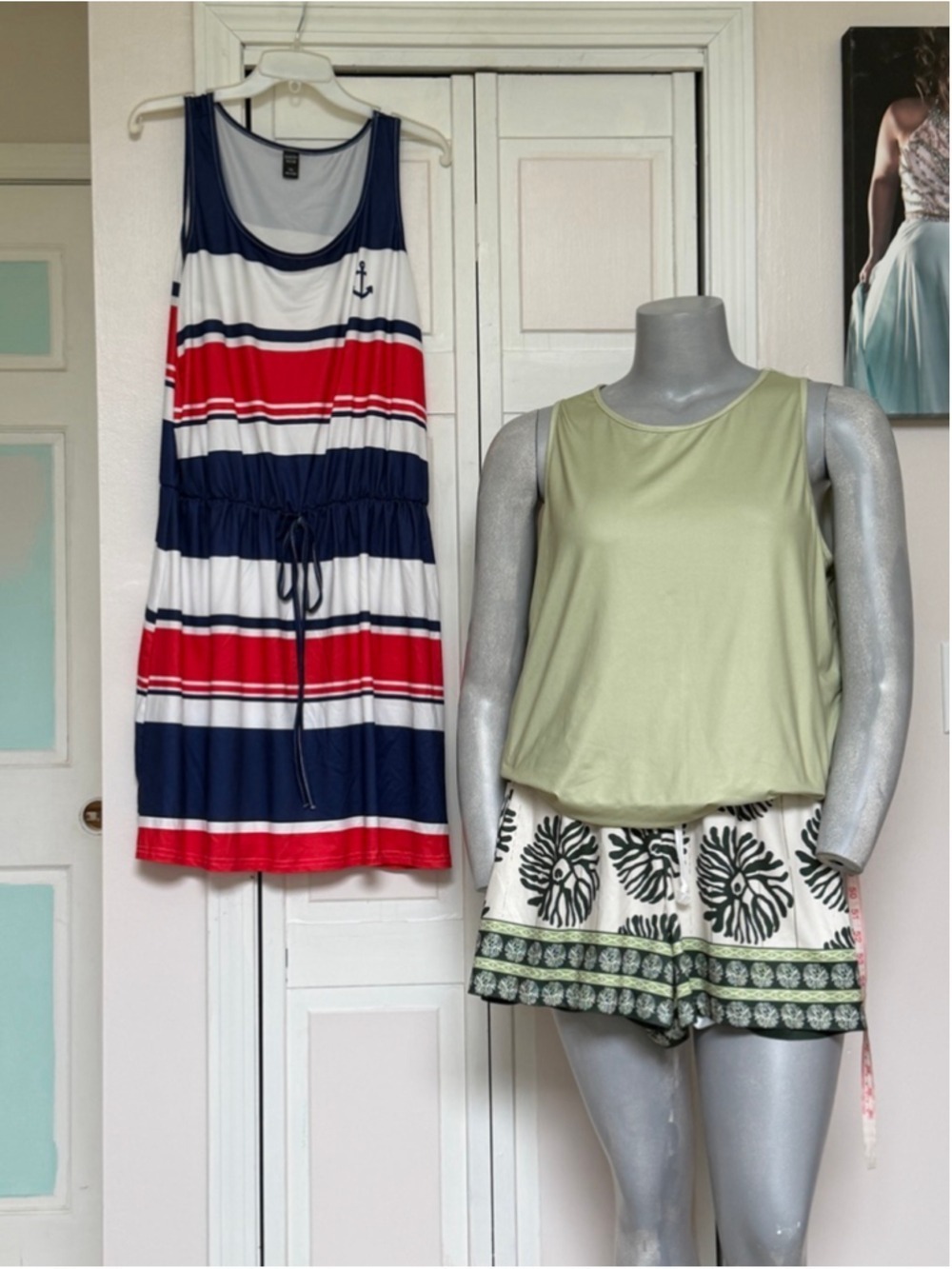 1X Plus size 18 20 Red White and Blue Summer Dress Green Tank and Short set